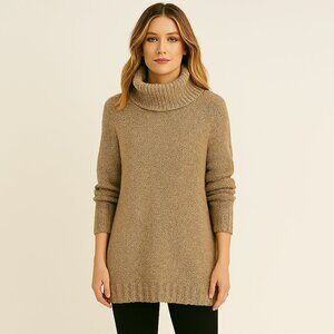 Hilary Radley Taupe Cowl Neck Cabin Cozy Knit Sweater Size Medium